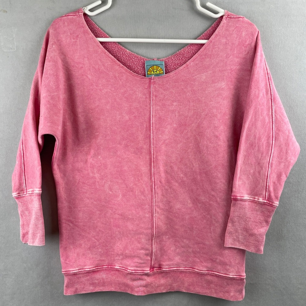C&C California Pink Mineral Wash Chic Sweatshirt‎ Stretch Top Womens XS USA Made